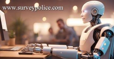 AI robot sitting at computer