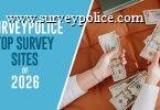 Top survey sites of 2026 with picture of laptop and woman holding cash